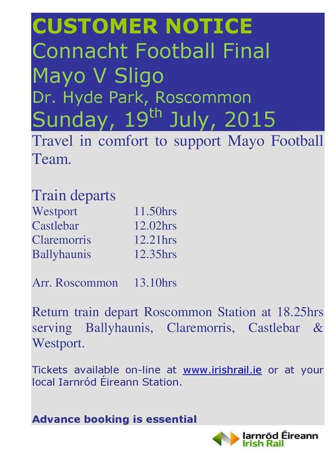 2015 Connacht final special train timetable